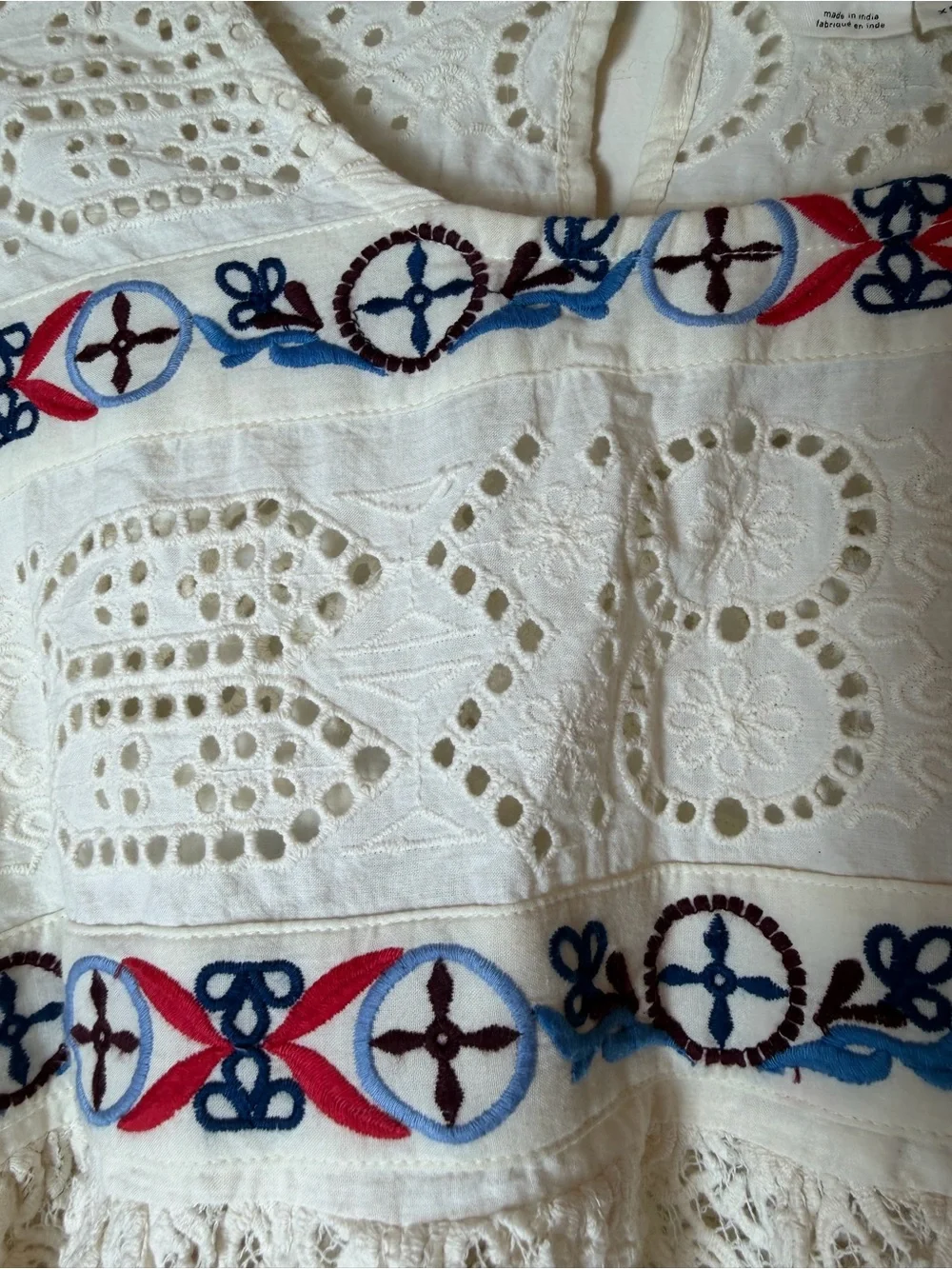 Anthropologie Embroidered Eyelet Lace Crochet Ultra Cropped Shrug XS/S Boho
